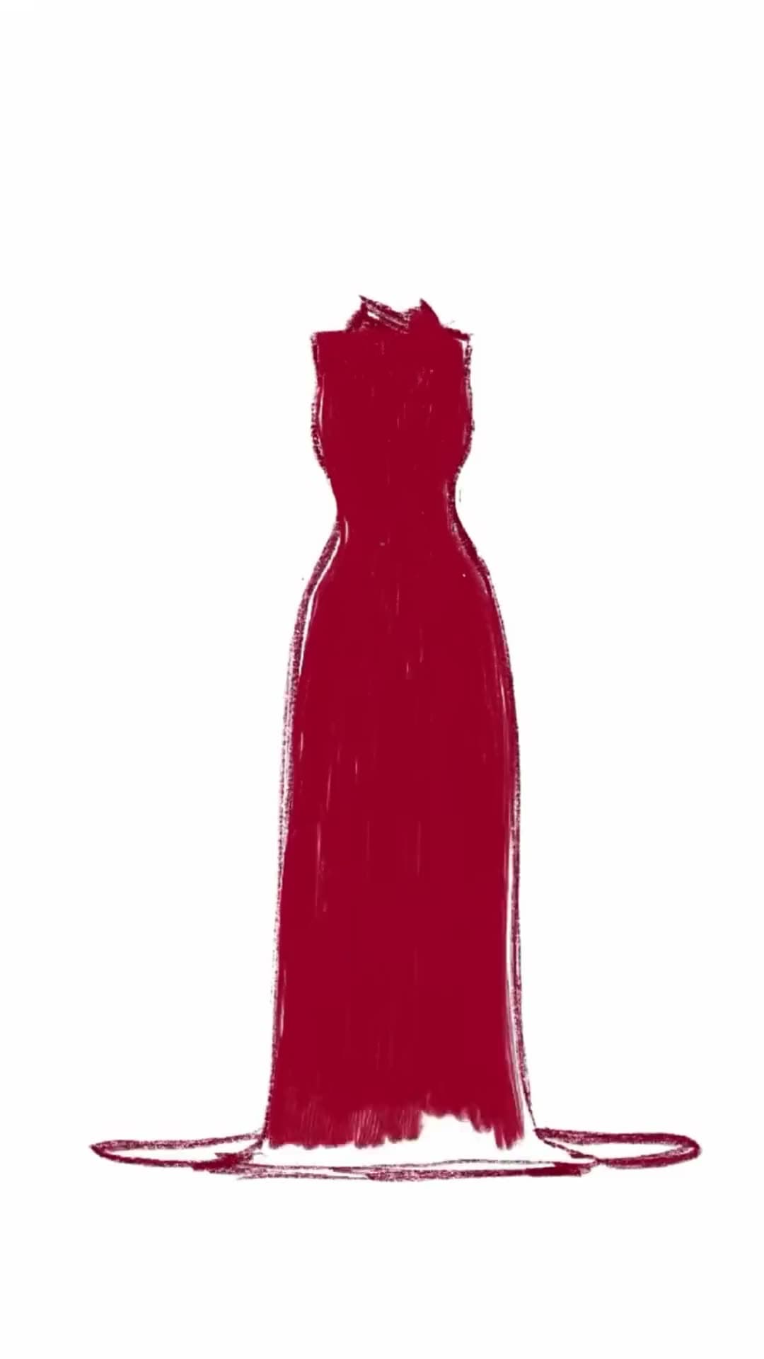 A red evening gown drawn in brush strokes
