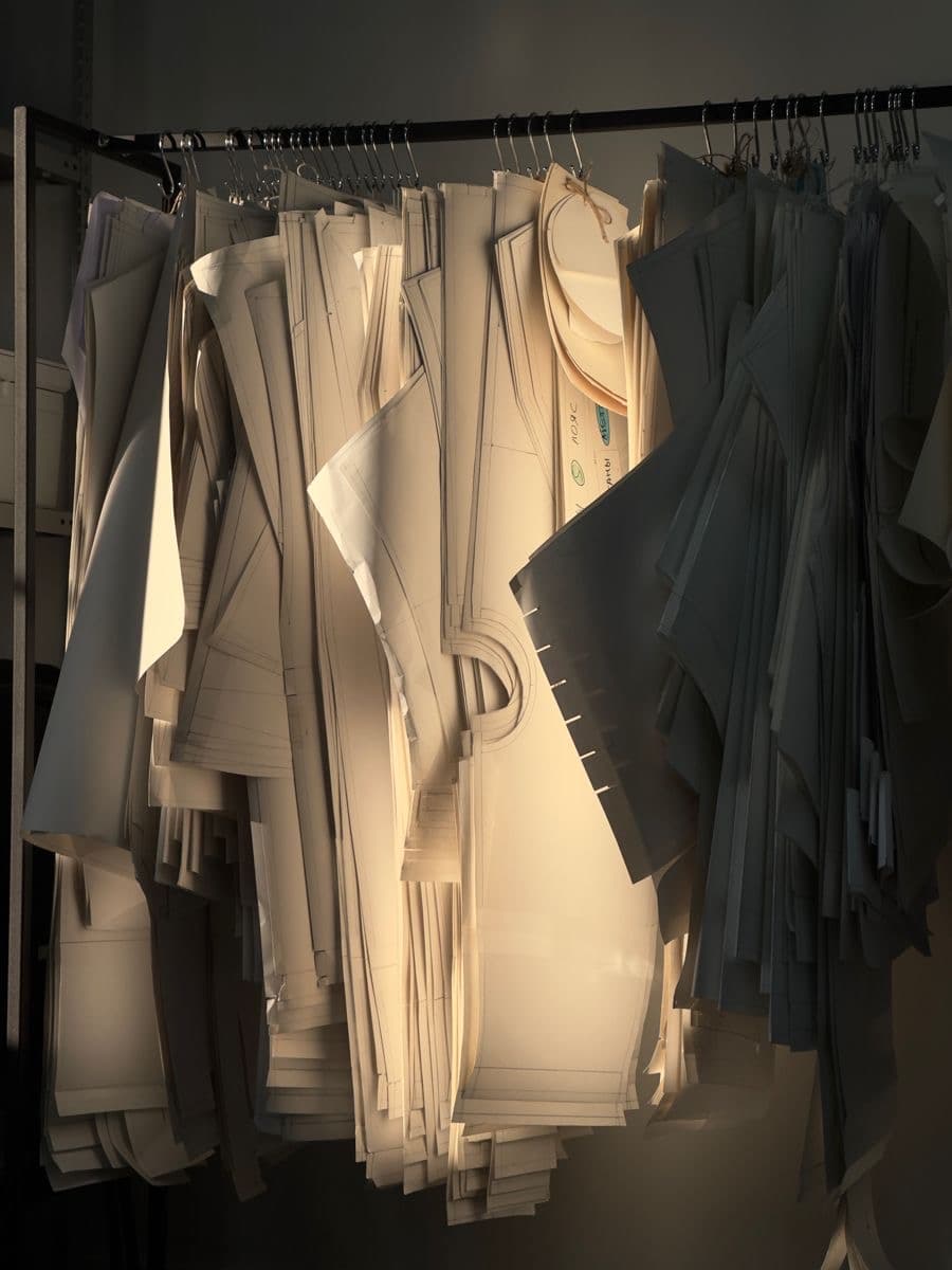 Atelier, a rack of garment patterns